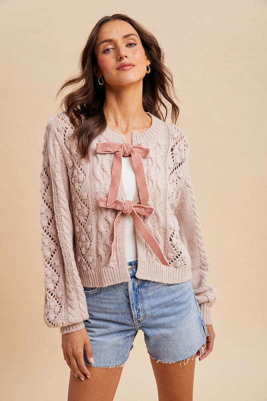 Ribbon Velvet Ties Cardigan