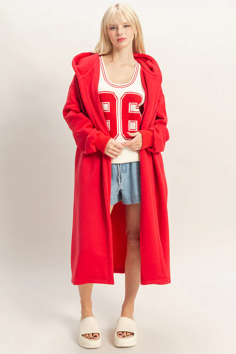 Cozy Oversized Fleece Duster Hoodie – Red