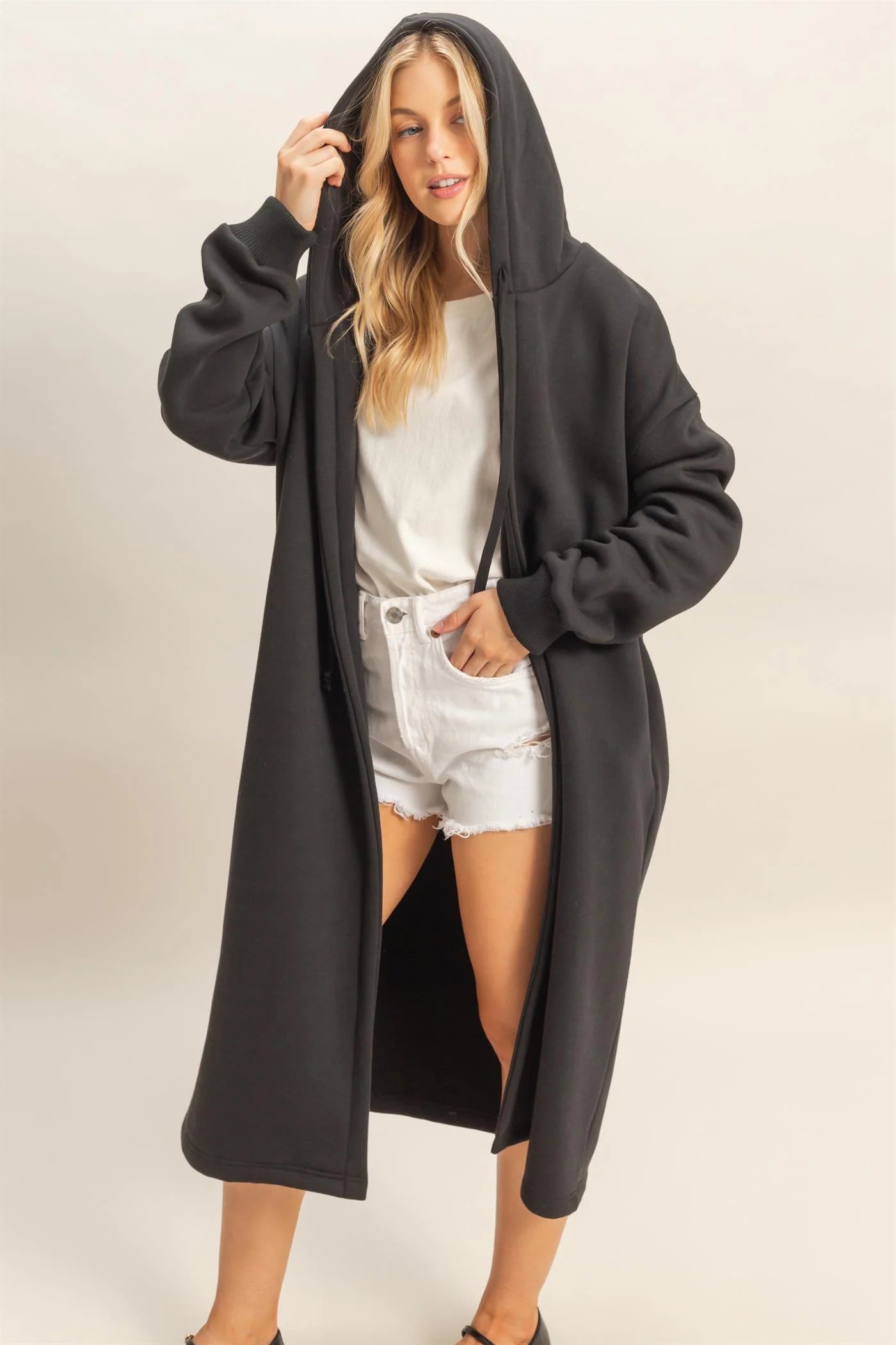 Cozy Oversized Fleece Duster Hoodie – Black