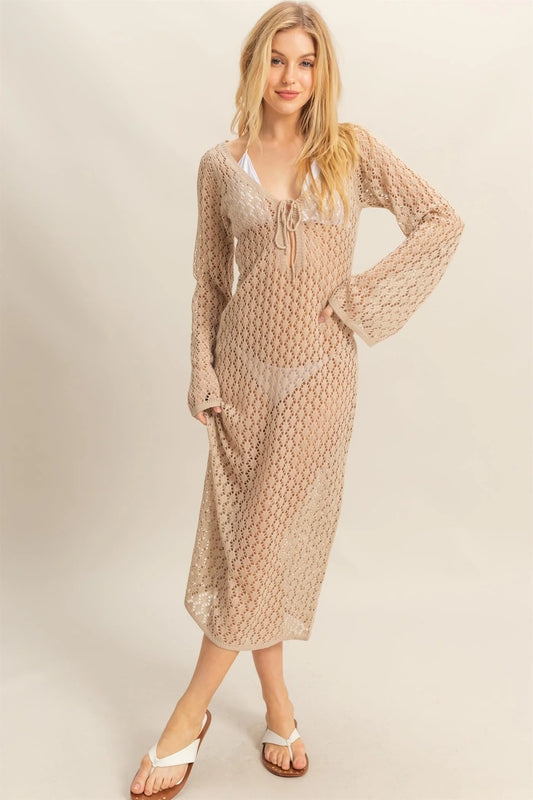 Taupe Crochet Tie Coverup