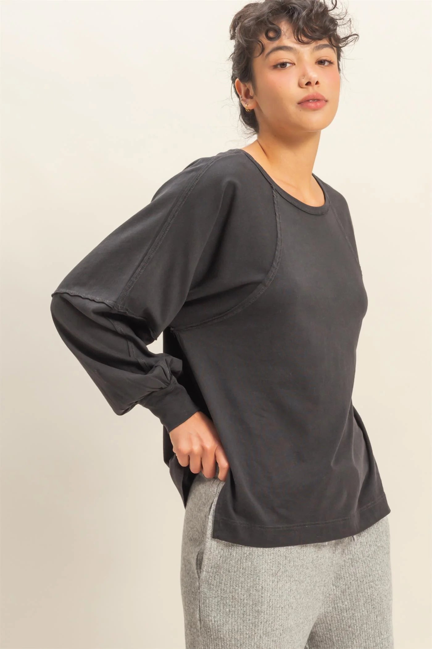 Black Washed Oversized Top