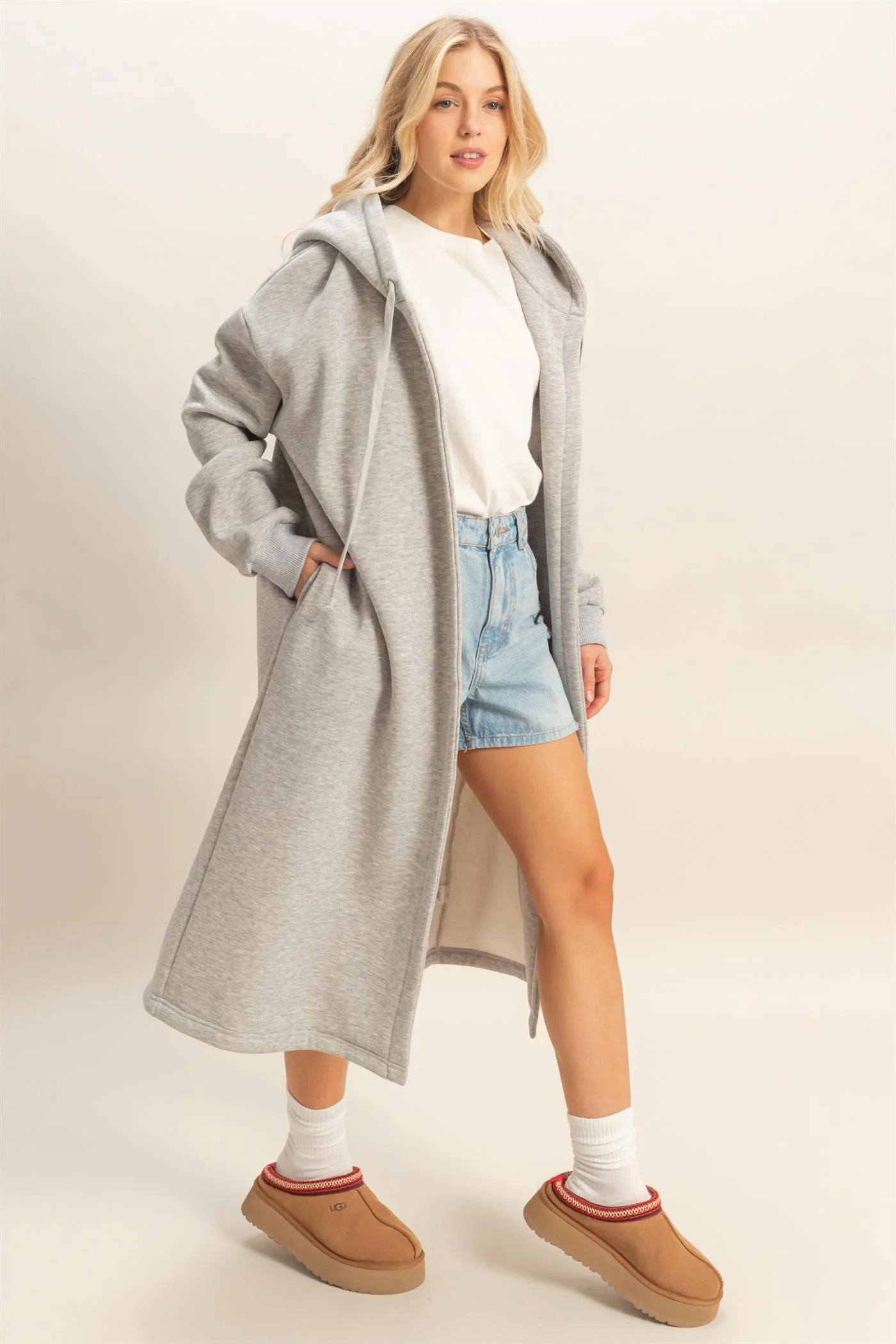 Cozy Oversized Fleece Duster Hoodie – Grey