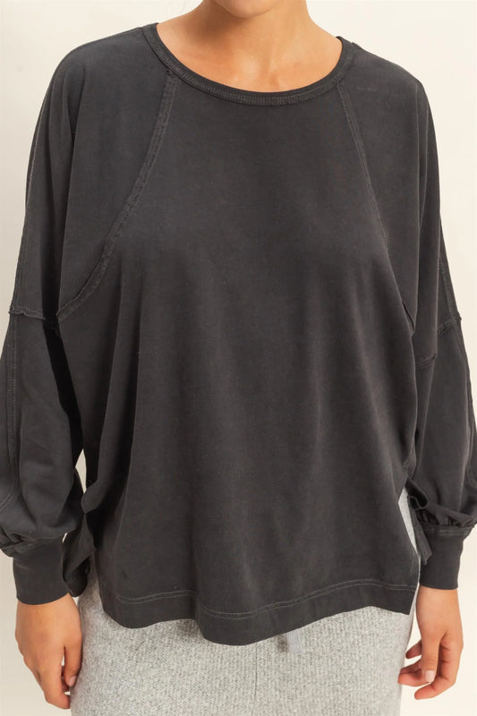 Black Washed Oversized Top