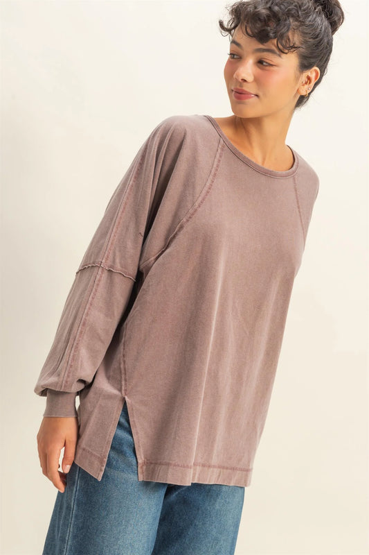 Chestnut Washed Oversized Top