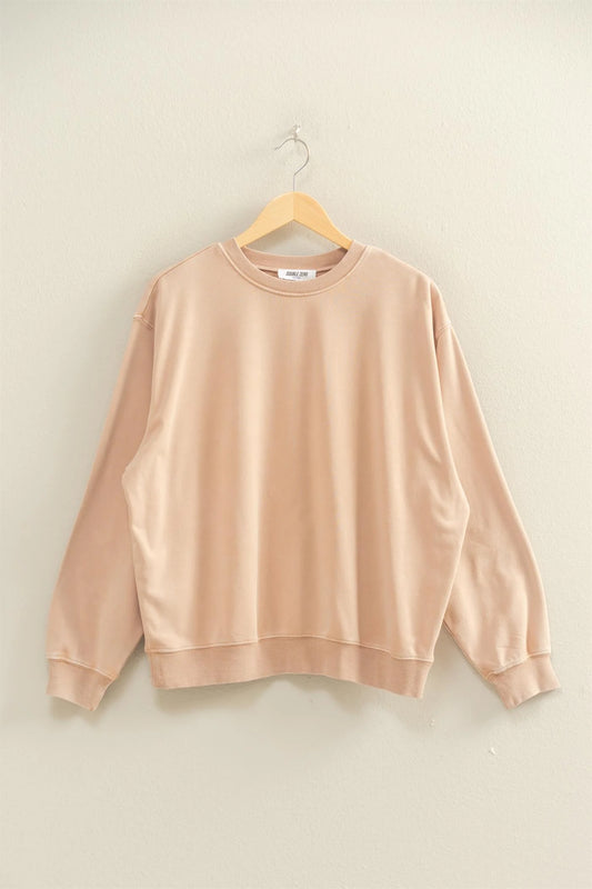 Taupe Mineral Washed Crew