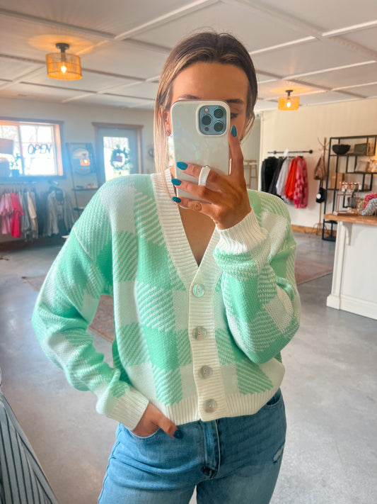 Green Checkered Cardigan